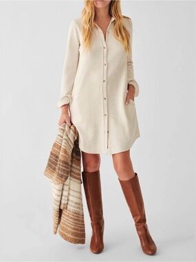 Faherty Legend Sweater Dress Cream Button-Front Midi Dress